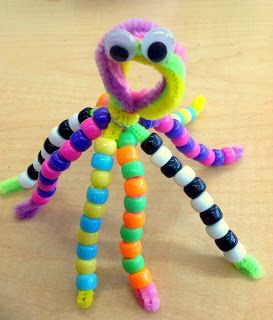 Traveling, Teaching, Cooking, Creating: O is for octopus fine motor skills craft K Is For Craft, O Is For, O Is For Octopus, Pony Bead Octopus, Octopus Craft Kindergarten, Octopus Counting Craft, Octopus Math Preschool, Octopus Activity, Kindergarten Octopus Activities