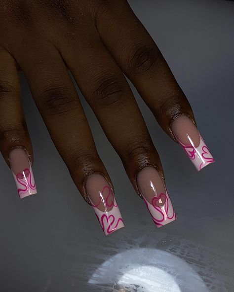 Wrapped in hearts 💕 💕💕. How cute is this set?? 🤗🤗 #nails #acrylicnails #heartnails #frenchnails #nailsinogba #nailsinberger #lagosnailtech #ogbanails #nailsoftheday #pinknails💅 Angel Wings Halo, Set Nails, Girly Acrylic, Girly Acrylic Nails, March 27, Heart Nails, Nail Technician, Nail Tech, French Nails