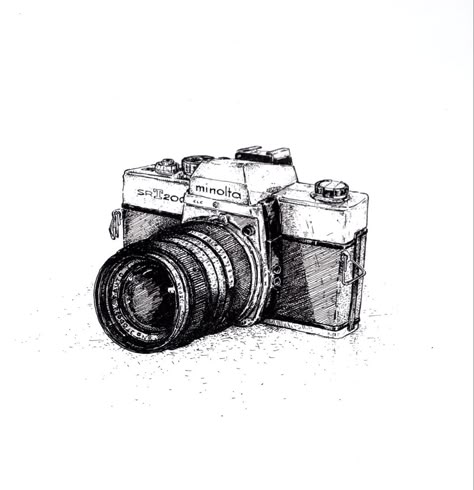 Camera Drawing Art, Camera Sketch, Camera Tips And Tricks, Camera Illustration, Camera Tricks, Camera Drawing, Camera Tips, Camera Art, Beautiful Sketches