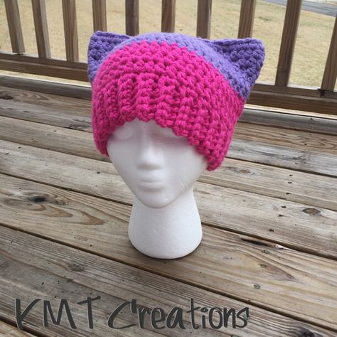 Kayla's Kitty Cat Hat - KMT CreatIons Crochet Pins, Cat Hat Pattern, Cat Hats, Crochet Cat Hat, Cat Ears Hat, Cat Apparel, Punching People, Crochet Kids, Crocheted Hats