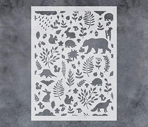 GSS Designs Forest Pattern Wall Stencils 16x21Inch Large Wall Stencils for Painting Woodland Nursery Stencils Plants Animals Flowers Stencils for Painting Large Forest Pattern Large Wall Stencil, Forest Pattern, Stencil Painting On Walls, Stencils For Painting, Animals Flowers, Wall Stencils, Flower Stencil, Pattern Wall, Woodland Nursery