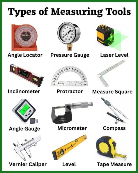 Measuring Tools | Types of Measuring Tools | Different Types of Measuring Tools | Measuring Tools Drawing | Measuring Tools Woodworking | Measuring Tools for Sweing Measuring Tools Woodworking, Civil Engineering Design, Mechanical Engineering Design, Tool Storage Diy, Engineering Tools, Measuring Instrument, Mechanic Tools, Construction Tools, General Knowledge Facts