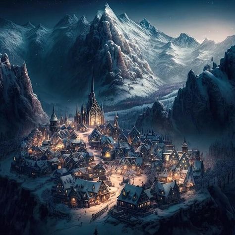 Fantasy Artwork Landscape City, Fantasy Kingdom Landscape, Fantasy Mountain Kingdom, Fantasy Kingdom Concept Art, Fantasy Mountain Town, Fantasy Locations Art, Fantasy Winter City, Fantasy Kingdom Map, Fantasy Mountain City