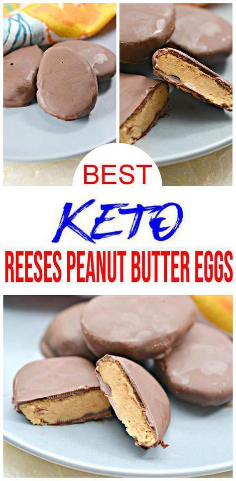 {Keto Candy} Easy & simple Peanut Butter Chocolate eggs. Low carb desserts you will love! Copycat Reese peanut butter eggs that you can mix up in under 10 minutes for a quick ketogenic diet. Great keto desserts, keto snacks, sweet treats. Homemade not store bought like a copycat Reese Peanut Butter Cup Chocolate Candy. Homemade keto candy makes great keto make ahead freezer meal aftermeal treats - pantry items & fridge food! Check out this tasty & delish keto #chocolate #easter candy! #desserts Reese Peanut Butter Eggs, Galletas Keto, Keto Peanut Butter, Peanut Butter Eggs, Cake Mug, Low Carb Peanut Butter, Peanut Butter Candy, Keto Candy, Low Carb Snack