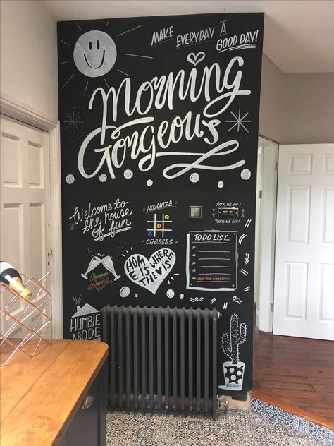 Kitchen Writing Board Ideas, Kitchen Chalkboard Wall Art, Chalk Wall Inspirational Quotes, Chalkboard Wall Command Center, Chalk Wall Office, Chalk Wall Ideas Kitchen, Chalk Wall Mural, Kitchen Blackboard Ideas, Chalk Wall Kitchen