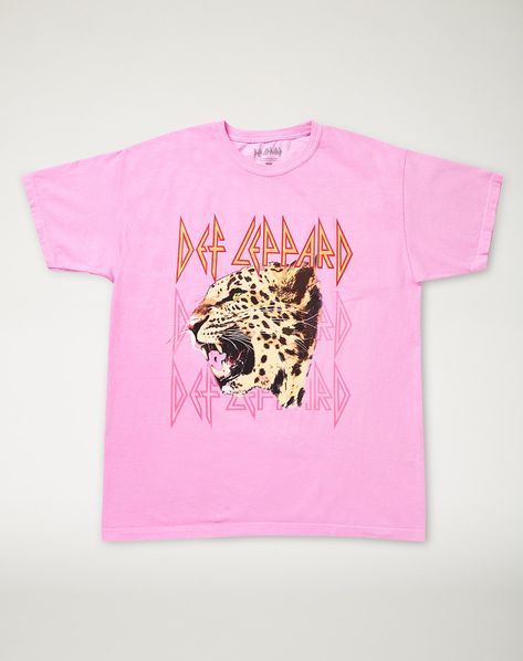 Show your love from your favorite rock band with this bright and colorful tee! This officially licensed pink tee, featuring a snarling leopard, is the perfect fit to slip into the next time you're listening to your favorite Def Leppard album! Officially licensed Crewneck Short sleeves Screenprint Tagless Length: About 28" from shoulder to hem Material: Cotton Care: Machine wash cold; tumble dry low Imported Note: This tee is Unisex Sizing only For a fitted look, order one size smaller than your Def Leppard T Shirt, Def Leppard Albums, Def Leppard Shirt, Def Leppard Band, Def Leopard, Preppy Shirt, Leopard Shirt, Cute Preppy Outfits, Def Leppard