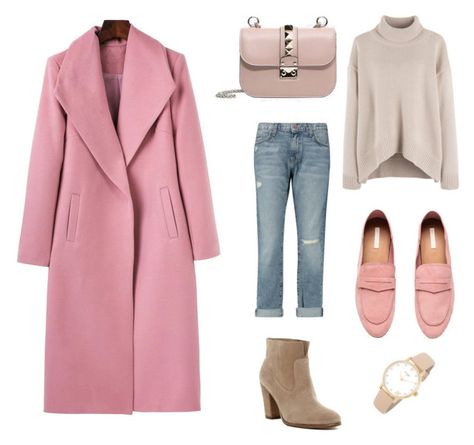 "Розовое пальто." by sazonovakatya on Polyvore featuring Current/Elliott, Vince Camuto, Valentino and Kate Spade Pink Sweater Outfit Winter, Pink Coat Outfit, Casual Leather Jacket Outfit, Business Casual Outfits Winter, Comfy Casual Outfits, Chic Coat, Looks Street Style, Pink Coat, Coat Outfits