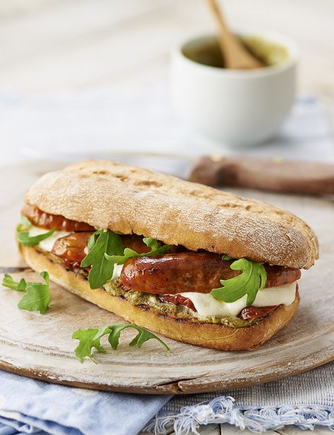 Italian-style sausage sandwich Sausage Sandwich Recipes, Italian Sausage Sandwich, Sausage Sandwich, Sandwich Burger, Meat Bun, Sainsburys Recipes, Cafe Recipes, Sandwiches Recipes, Camping Fire