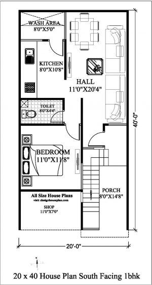 20 X 40 House Plans East Facing With Vastu - 20x40 Plan- Design House Plan House Plans With Loft, 800 Sq Ft House, House Plans 2 Story, 20x40 House Plans, House Plan With Loft, First Floor Plan, 1 Bedroom House, Cool House Plans, Unique Floor Plans