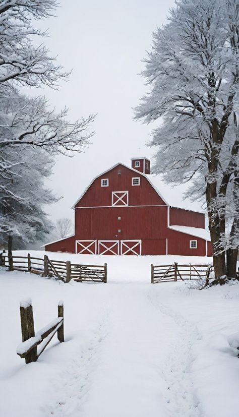 Winter Christmas Pictures, Red Barn Photos, Barndominium Homes, Winter Farm, Snowy Evening, Old Man Winter, Old Structures, Brick Ideas, Country Backgrounds