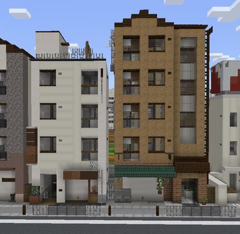 Apartments Minecraft, Minecraft Apartment Building, Minecraft Japanese House, Minecraft Modern City, Minecraft City Ideas, Minecraft W, Modern Japanese House, Minecraft City Buildings, Medieval Modern