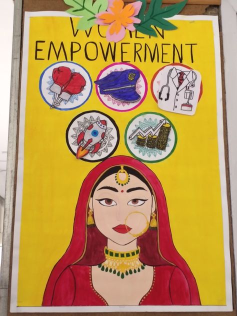 Women empowerment Poster Painting On Women Empowerment, Women Empowerment Poster Ideas, Project On Women Empowerment, Empowerment Poster Design, Rangoli On Women Empowerment, Posters On Women Empowerment, Women Empowerment Poster Drawing, Drawing On Women Empowerment, Powerful Women Drawing