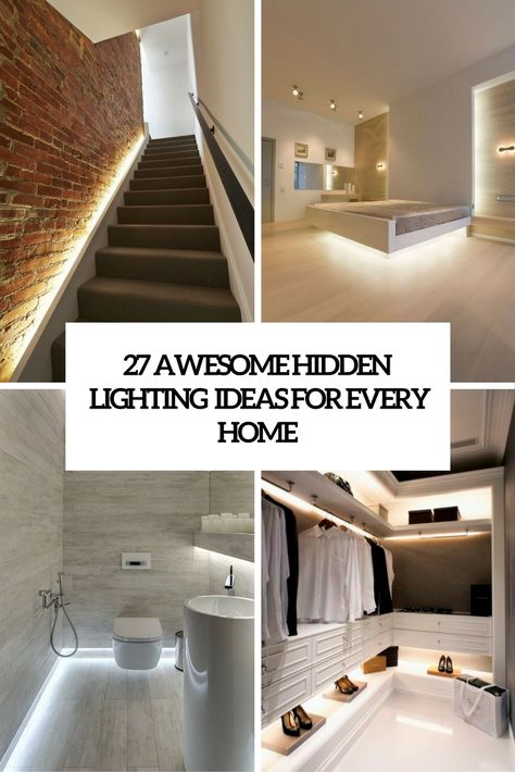 awesome hidden lighting ideas for every home cover Modern Bedroom Lights Ceiling, Lighting Ideas For Basement, Concealed Lighting Ideas, Ceiling Ambient Lighting, House Interior Lighting Ideas, Led Lights In Hallway, Lighting Throughout House, Indirect Bedroom Lighting, Closet Ceiling Lighting Ideas