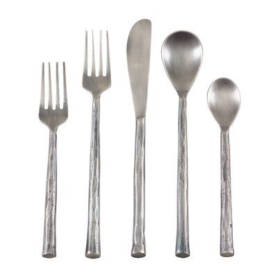 Latitude Run Dat Stainless Steel 5-Piece Flatware Set Flatware Sets, Food Storage Boxes, Silver Flatware, Stainless Steel Flatware, Textured Design, Flatware Set, Birch Lane, Steel Handle, Texture Design