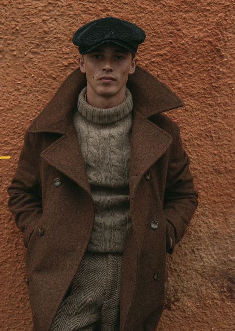 Thomas Farthing London, Thomas Farthing, Countryside Outfit, Brown Flannel, Classic Belt, Academia Outfits, Wool Pea Coat, Marble Finish, Male Style