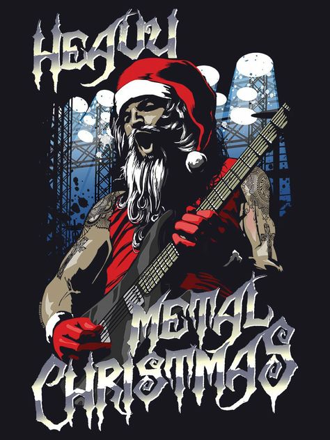 Heavy Metal Christmas, Funny Christmas Puns, Christmas Playlist, Black Metal Art, Rock N Roll Art, Heavy Metal Art, Christmas Metal, Christmas Rock, Metal Christmas