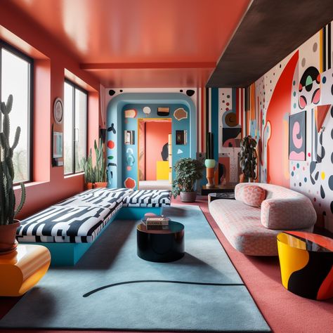 Maximalist Hotel, Surrealist Decor, Bold Interior Design, Maximalist Interior, Sims Builds, Living Room Color Schemes, Maximalist Decor, Colour Blocking, Living Room Green