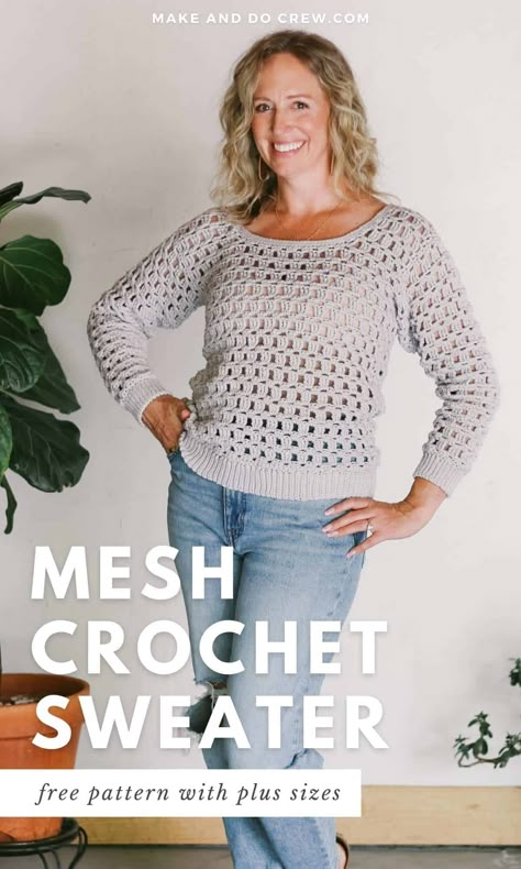 Mesh Crochet Sweater, Cute Crochet Top, Pullover Sweaters Pattern, Crochet Pullover Pattern, Easy Beginner Crochet Patterns, Free Crochet Sweater, Crochet Sweater Design, Crochet Cardigan Free, Sweater Pattern Free