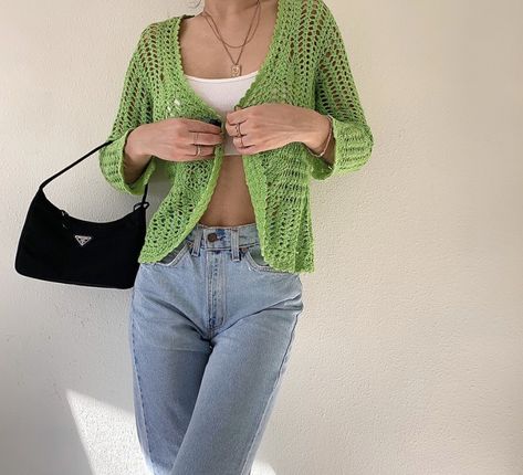 Vintage Knitting, Crochet Sweater, Lime Green, Green Colors, Aesthetic Clothes, Mom Jeans, Knit Crochet, Knitting, Pants