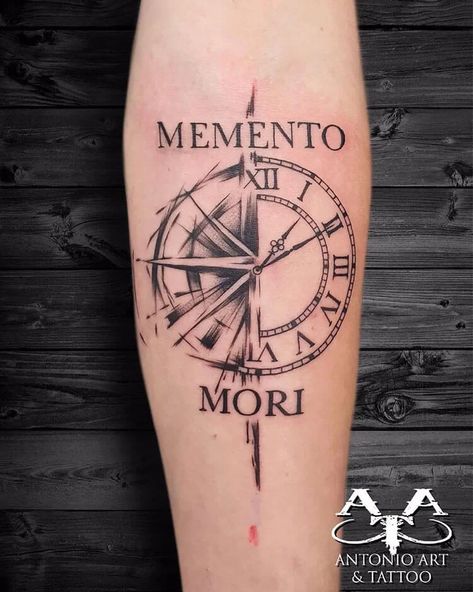 Time Running Out Tattoo, The Obstacle Is The Way Tattoo, Memento Vivere Tattoo, Momento Mori Tattoo, Amor Fati Tattoo, Tato Jam, Memento Tattoo, Tattoo Ideas Male, Mori Tattoo