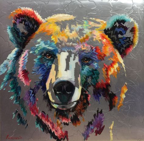 My Painted Bear, Abstract Bear Painting, Fluid Bear Painting, Colorful Bear Painting, Grizzly Bear Canvas, Raccoon Art, Bear Sculptures, Bear Paintings, Animal Print Wallpaper