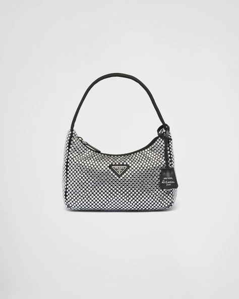 Prada Mini, Prada Purses, Prada Re Edition, Crystal Bags, Mens Travel, Satin Bags, Triangle Logo, Prada Bag, Women's Bags