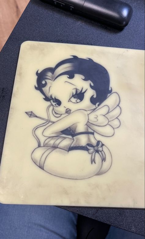 #tattoo #tattoosforwomen #bettybooptattoo #bettyboop #beginners Betty Boop And Her Boyfriend, Drawing Betty Boop, Betty Boop Pin Up Tattoo, Betty Boop Drawing Pencil, Betty Boop Drawing Easy, Chicano Betty Boop, Betty Boop Tattoo Vintage, Tattoo Under Bum Cheek, Plus Size Tattoo Ideas