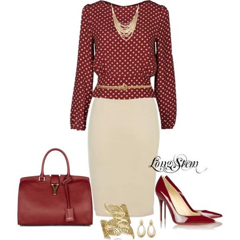 cd0dce8fca267bf1fb86cf43e18d5598desc51745498ri Ssense Fashion, Oversized Clutch, Brown Skirt, Complete Outfits, Red Dots, Work Wardrobe, Mode Vintage, Work Attire, Louboutin Pumps