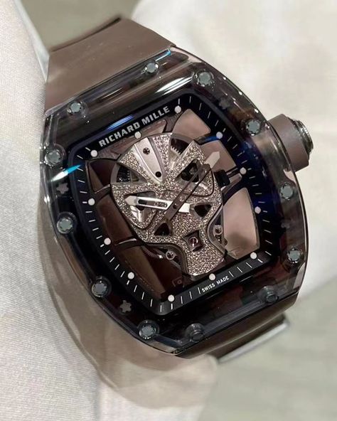 What a nice and gorgeous one, unique piece. Sapphire case with diamond skull dial. With a life time taking brown sapphire case Please follow us and visit our pages for more 🙏 Richard Mille Sapphire, Snake Watch, Jewelry Book, Richard Mille Watches, Watch Big, Diamond Skull, Heart Watch, Fancy Watches, Dream Watches