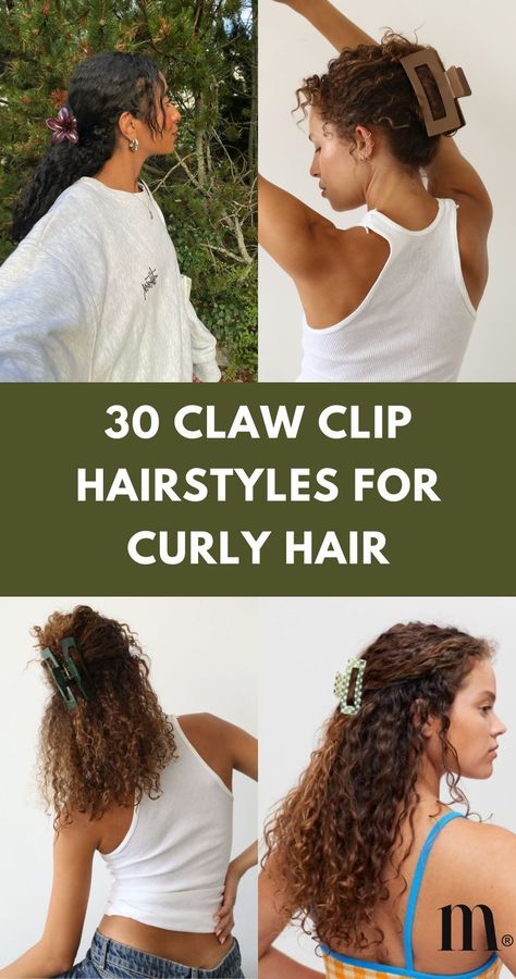 Find chic claw clip hairstyles for curly hair that are simple and cute. Perfect for medium to long hair, these styles are easy to do. Save this pin and visit the article for more hairstyle ideas! Claw Clip Hairstyles For Thick Curly Hair, Curly Hair Updo Easy Natural Curls Claw Clip, Hair Clips Hairstyles Curly, Medium Curly Updo Hairstyles, Claw Clip Short Curly Hair, Small Claw Clip Hairstyles Short Hair, Curly Hair With Claw Clips, Claw Clip For Curly Hair, Claw Clip Updo Long Hair