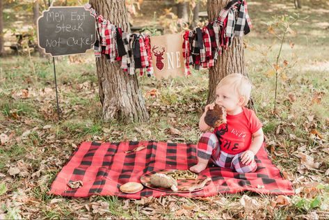 Boys 1st birthday party, steak smash instead of cake Steak Smash, Baby Boy Birthday Themes, Lumberjack Birthday Party, Lumberjack Birthday, 1st Birthday Pictures, Birthday Bbq, 1st Birthday Photoshoot, First Birthday Pictures, Wild One Birthday Party