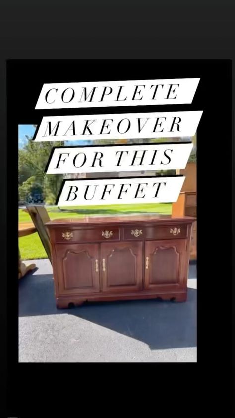 Buffet Cabinet Flip, Buffet Server Makeover, Buffet Flipping Ideas, Buffet Redo Before After, Old Sideboard Makeover, Refinishing Buffet Sideboard, Redo Buffet Cabinet, Restored Buffet Cabinet, Refurbished Buffet Ideas