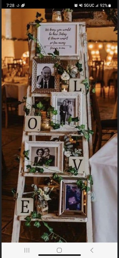 Ladder Wedding, Memory Table Wedding, 60 Wedding Anniversary, Anniversary Decorations, Future Wedding Plans, Cute Wedding Ideas, 50th Wedding Anniversary, 50th Wedding, Wedding Memorial