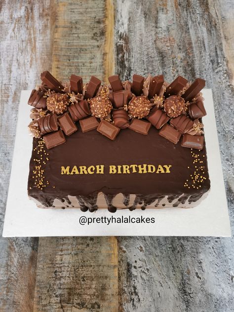 Rectangle Chocolate overload cake. Rectangle Cake Chocolate, Chocolate Cake Square Design, Square Chocolate Cake Decoration, Chocolate Sheet Cake Designs, Birthday Cake Square Ideas, Cake Designs Rectangle, Birthday Cakes Rectangle, Rectangle Cake Birthday, Chocolate Overload Cake Decoration