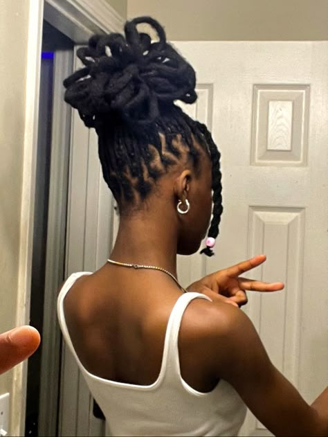 locs, thick locs, loc hairstyles, retwisted locs, medium size locs, medium length hair, dreads, dreadhead, dreads on black women, loc, locs on blackwomen, locs with curly ends, locs blackwomen, locs with beads, locs styles, dreadlocks, dread hairstyles, dreads styles for women Buns For Locs, Locs In Bun, Locs Bun Styles, Locs Bun, Loc Petal Bun, Petal Bun Locs, Latest Dreadlocks Styles, 4c Natural Hairstyles Short, Ballet Hairstyles