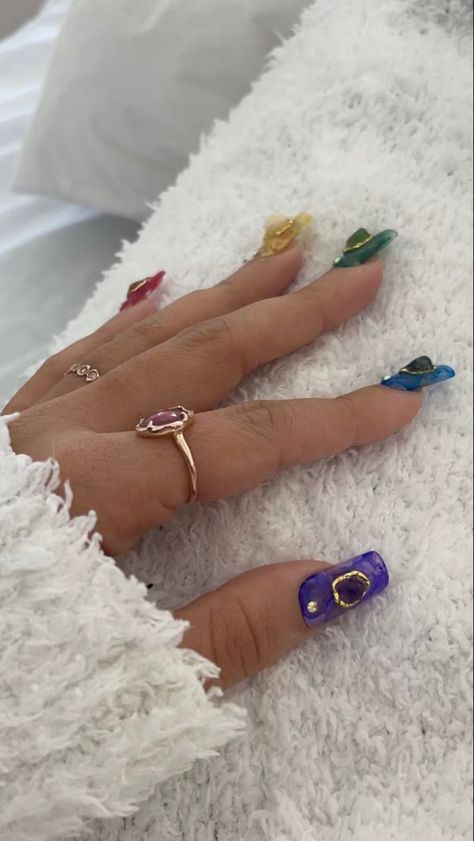 Chakra Nails Designs, Chakra Nail Art, Chakra Nails, Crystal Nails, Chakra Crystals, Pink Acrylic Nails, Pretty Acrylic Nails, Best Acrylic Nails, Cute Acrylic Nails