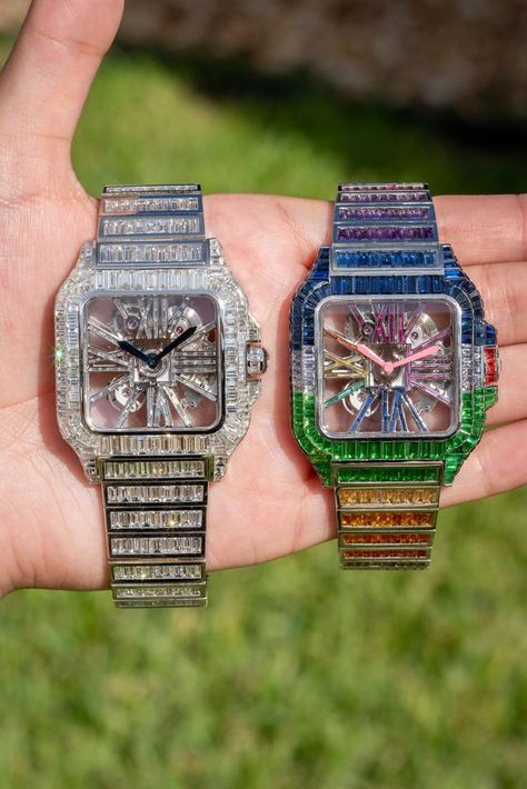 These two Cartier watches are presented in a all baguette Diamond configuration as well as a multi color all sapphire configuration Cartier Skeleton, Raymond Lee, Diamonds Rings, Skeleton Watches, Timeless Luxury, Cartier Watch, Jewelry Repair, Baguette Diamond, Estate Jewelry