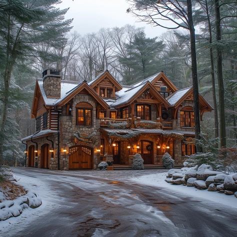 Luxury Lodge Exterior, Big House In The Woods, Lodge Exterior, Big Cabin, Large Cabin, Cabin Mansion, Mountain Dream Homes, Rustic Cabins, Mountain Cabins