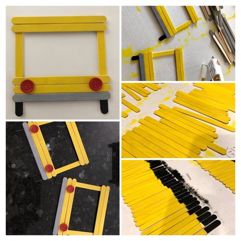 School Bus Popsicle Stick Craft, Back To School Frame Craft, School Bus Picture Frame, Kindness Crafts, Pencil Decor, School Bus Pictures, School Bus Crafts, School Picture Frames, Kids Picture Frames