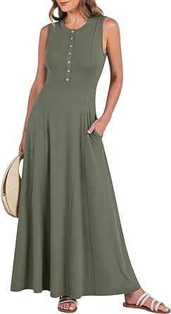 ANRABESS Women Summer Casual Sleeveless Maxi Sundress Button Fit & Flare A-Line Flowy Long Dresses 2024 Beach Outfits 2024 Beach, Flowy Dress Long, Women Summer Casual, Maxi Sundress, Beach Outfits, Sleeveless Dress Summer, Dresses 2024, Style Maxi Dress, Flowy Dress