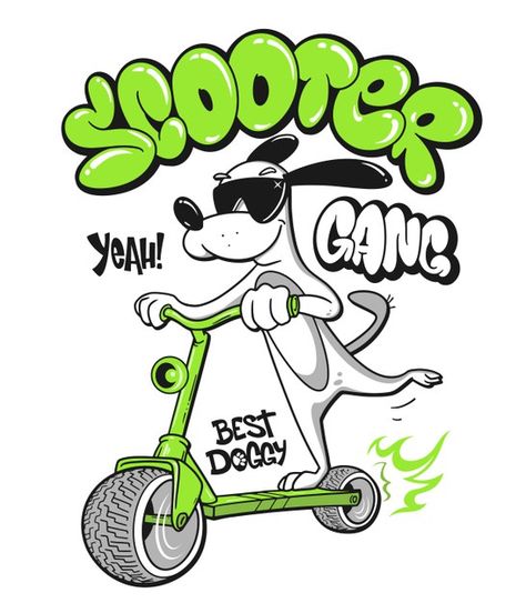 Cartoon dog riding a scooter shirt print... | Premium Vector #Freepik #vector Typography Tees, Fashion Typography, Tshirt Printing Design, T Shirt Design Vector, Cartoon Shirts, Graphic Tshirt Design, Shirt Print Design, Graphic Design Fun, Typography Tshirt