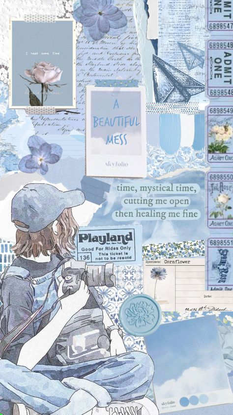 #blue #blueaesthetic #babyblue #collages #scrapbook #junkjournal Blue Aesthetic Pictures For Wall Collage, Blue Aesthetic Scrapbook, Blue Collage Aesthetic, Aesthetic Mode, Aesthetic Blurry Mirror Selfie, Blue Eyes Aesthetic, Blue Coquette, Blue Scrapbook, Blue Collage