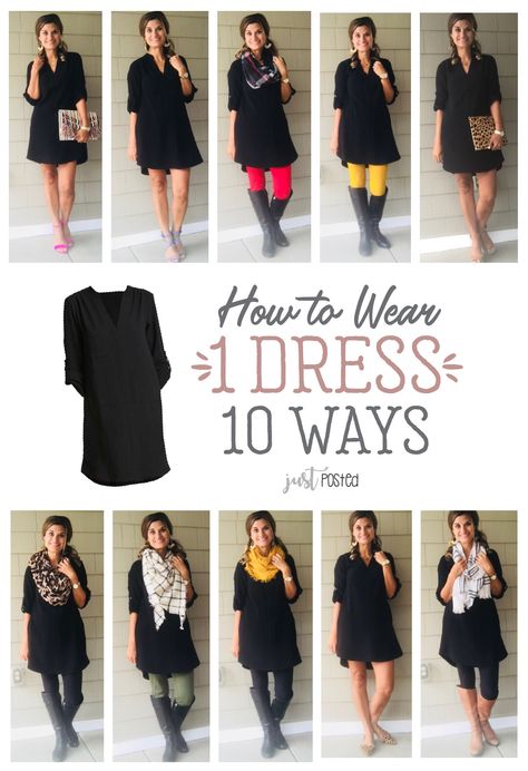 Dresses That Can Be Worn Different Ways, One Outfit Multiple Ways, Black Dress Outfit, 10 Ways To Wear, Teaching Outfits, Black Dress Outfits, Black Women Fashion, Fashion Story, Dress Outfit