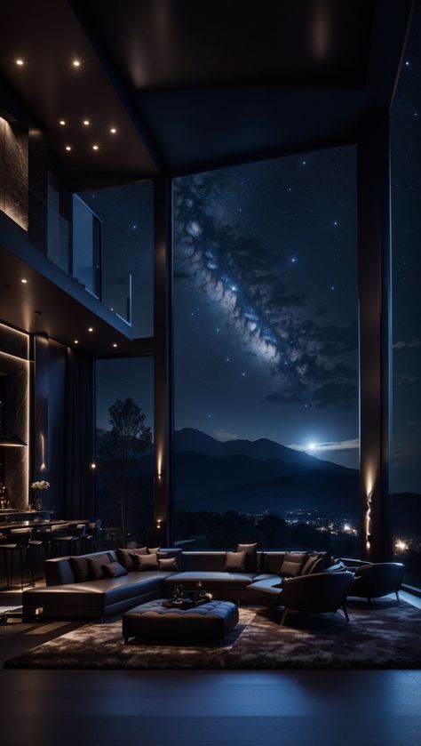 Dark luxury house at night Black Luxury House, Dark Home Aesthetic, Dark Modern House, Dark Modern, Dark House, Home Decor Aesthetic, Dream Life House, Aesthetic Home Decor, Dark Home