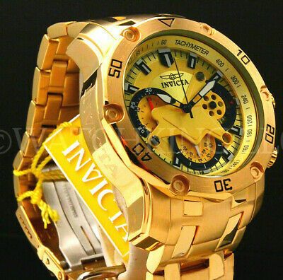 New Invicta Men’s Pro Diver Scuba 3.0 Chrono 18K Gold Plated Gold Dial S.S Watch... Watch Showroom, Invicta Pro Diver, Casio Classic, Mens Invicta Watches, Fancy Watches, Gold Plated Watch, Hipster Wallpaper, Invicta Watches, Ford Fusion