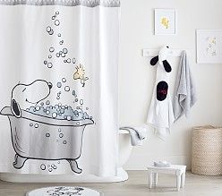 Peanuts® | Pottery Barn Kids Kids Shower Curtain, Plywood Furniture, Towel Collection, Bath Sets, Kids' Bathroom, Diy Bathroom, Bath Decor, Walk In Shower, My New Room