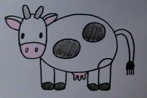 How to Draw a Cow and calf: Step By Step easy, for kids. How To Draw A Cow Easy, Cow Drawing Simple, Cow Easy Drawing, How To Draw A Cow, Easy Cow Drawing, Funny Easy Drawings, Kids Drawing Projects, Cow Drawing Easy, Draw A Cow