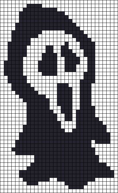 Alpha pattern #51771 | BraceletBook Ghostface Pixel Art, Scream Tapestry Crochet, Ghost Face Alpha Pattern, Black And White Tapestry Crochet, Simple Alpha Patterns Crochet, Ghost Face Crochet Tapestry, Scream Cross Stitch Pattern, Skull Cross Stitch Pattern, Spooky Alpha Pattern