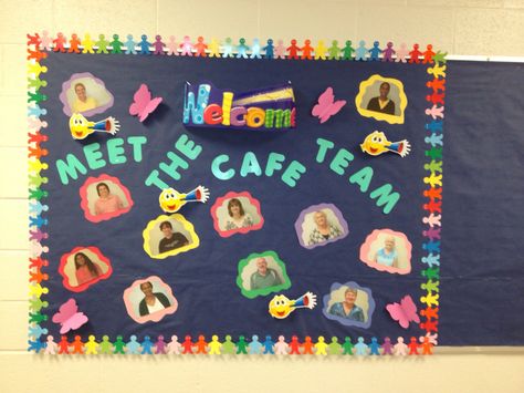 Staff Back To School Cafeteria Bulletin Board Ideas, High School Cafeteria Decorations, Elementary Cafeteria Decorations, Lunch Lady Door Decorations, Lunchroom Decorations Ideas, School Lunch Room Decorations, Back To School Cafeteria Decor, School Lunchroom Decorations, School Cafeteria Bulletin Board Ideas