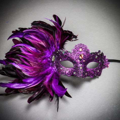 Mask Ball Party, Purple Masquerade Mask, Purple Masquerade, Mask With Feathers, Silver Masquerade Mask, Masquerade Mask Women, Purple Mask, Mask Ball, Lace Masquerade Masks